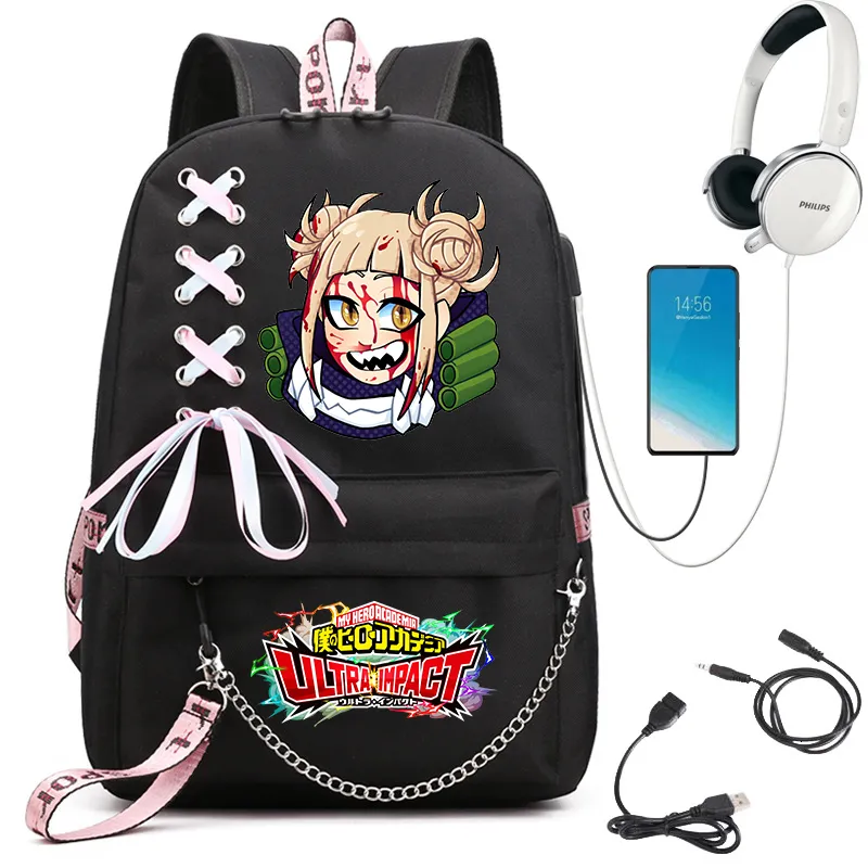 BASSO SCUOLA ANIME STUDENTE ANIME MY Hero Academia HIMIKO TOGA GIRLS BASS RUACKACK USB Port Travel Mochila 230823