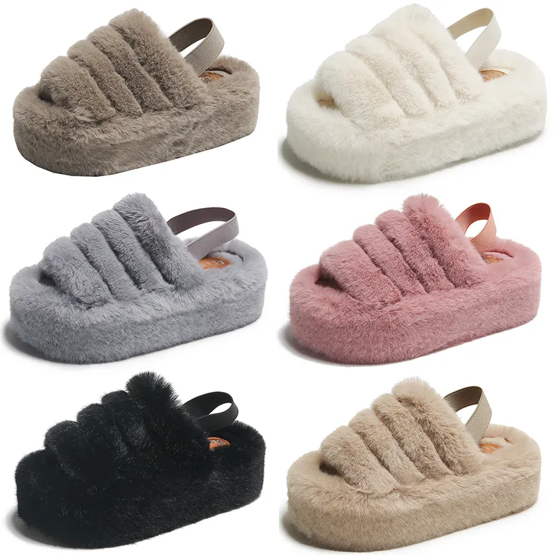 2023 Piattaforma piatta peluche per casa pantofole di cotone da donna bianco nero grigio khaki beige elastico band casual color6