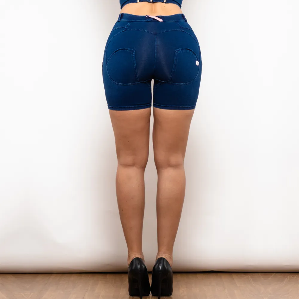 Shascullfites Melody Short taille moyenne fil foncé bleu foncé jean Short Scrunch Bum Sport court pantalon de levage femmes été