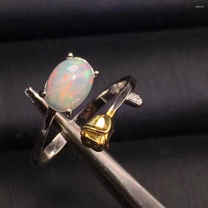 Clusterringen Elegant cadeau voor het huwelijksontwerp Real Natural Opal 925 Sterling Silver Fine Jewelry Men of Woman