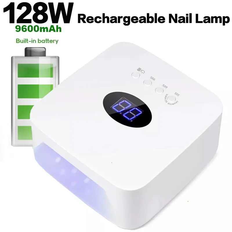 Nagelorter uppgraderade 128W uppladdningsbar nagellampa Inbyggd batterikork för Manicure Trådlös nagel UV LED-lampa 15600mAh Nail Lamp 230824