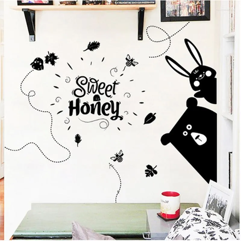 Wall Stickers Nordic Style Cartoon Animal Black Decorative For Kids Home Decor Art Design Decals Door Sticker