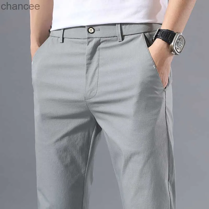 2022 Men's Thin Pants Solid Color Pants Smart Casual Business Fit Body Stretch Trousers Men Cotton Formal Breathable TrousersLF20230824.