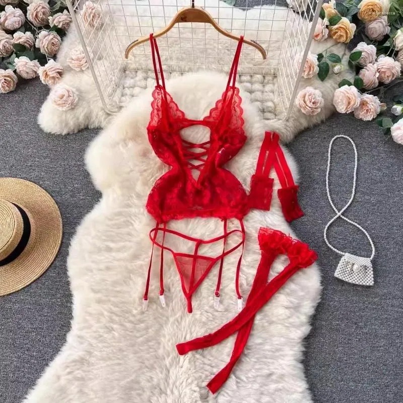 Erotic Red Lace See Through Garter Dress Set Out With Net Stockings And T  Pants Perfect For Role Play And Charming Nights From Edarebecca, $20.16