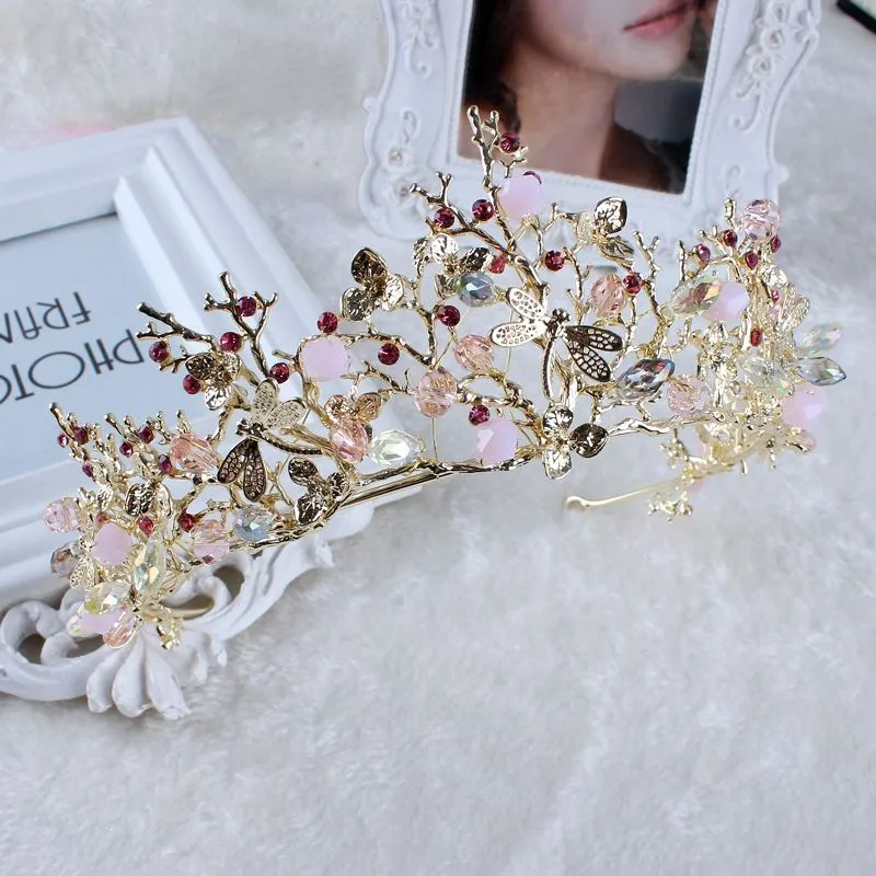 Baroque Korean Gold Crystal Princess Bridal Crowns And Tiaras Queen Rhinestone Handmade Wedding Accessories Prom Birthday Party Jewelry F328