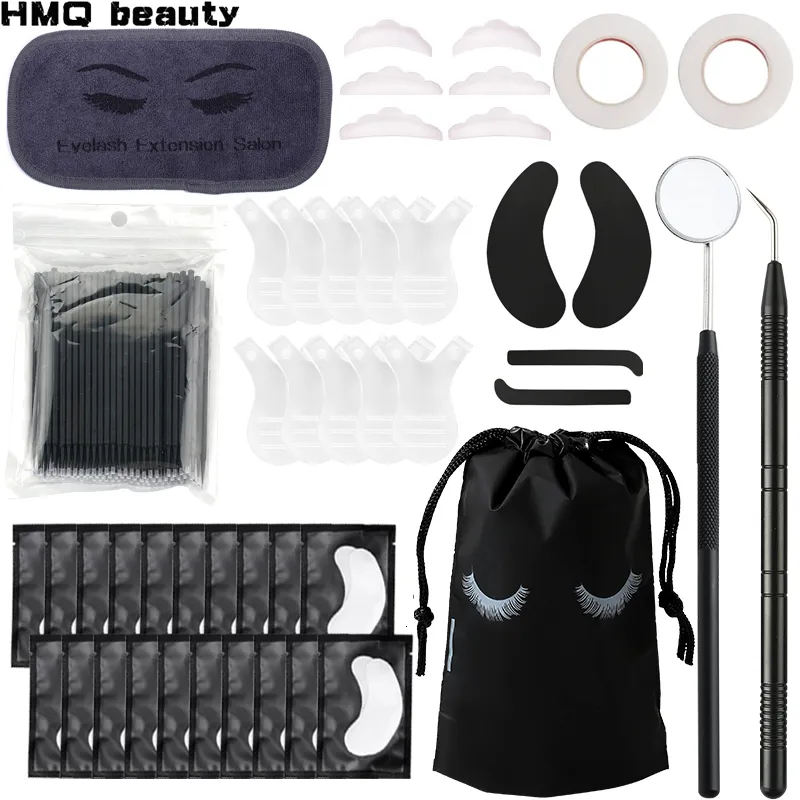 Andere Elemente 1 PCs Wimpernverlängerung Lieferungen Kit Wimpernhebewerkzeuge Soft Stirnaufkleber Pad Check Mirror Kosmetikbeutel Mikropinselband 230823