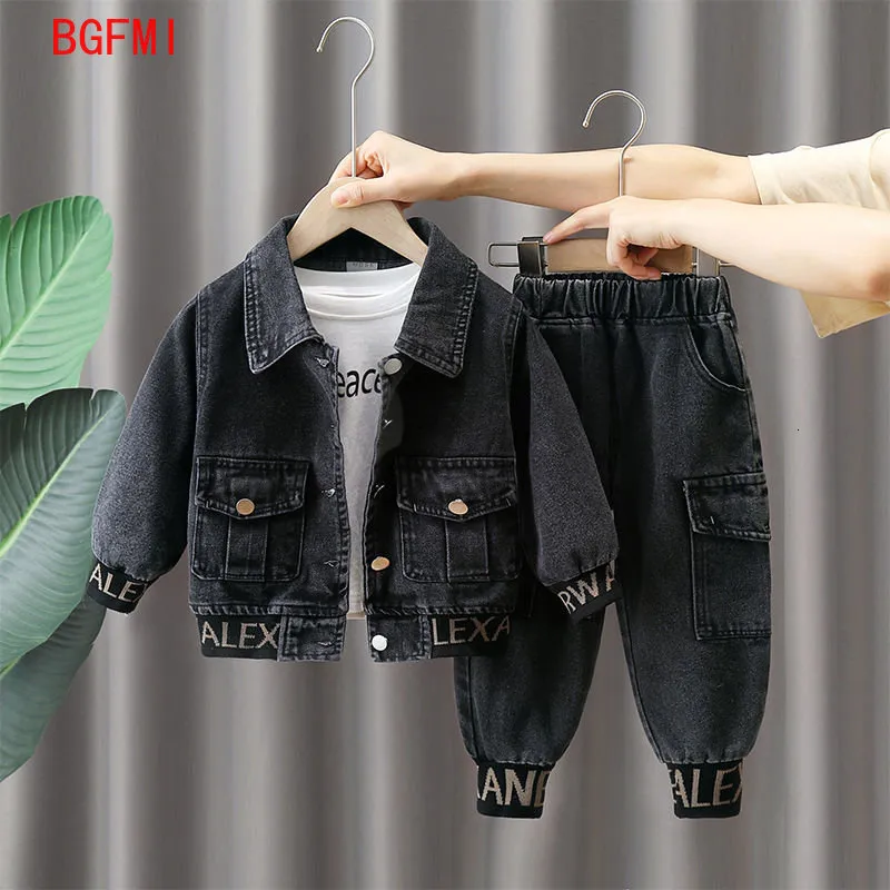 Ensembles de vêtements Automne Vêtements pour enfants Printemps Denim Manteau Vêtements pour enfants Garçons Vêtements d'extérieur Bleu Noir Bébé Veste Pantalon ensembles 2 pièces ensemble 2 9Y 230823