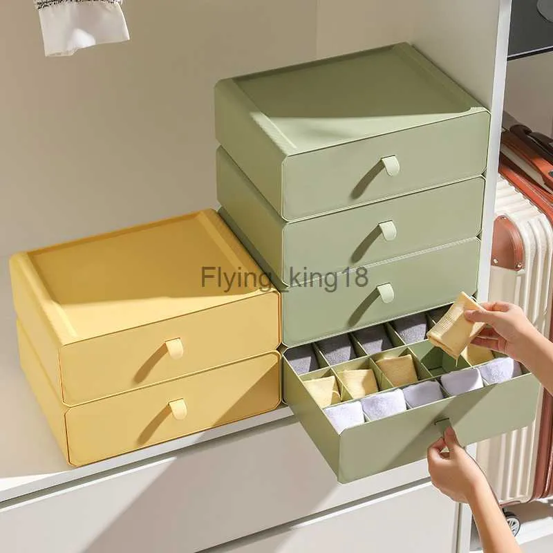 Ny lådstil Underkläder Sock Storage Box Hushållen Divided Grids Desktop Sundries Organizer Container Stapelbar Box HKD230812