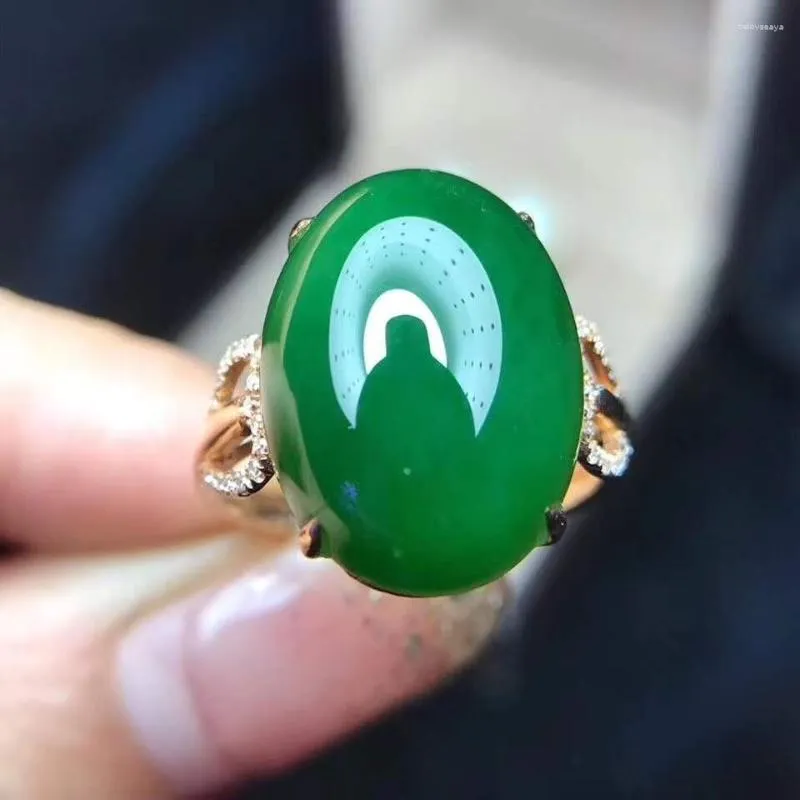 Bagues de cluster Naturel Véritable Pure Jade Bague Pierre Solide 925 Argent Gemstone