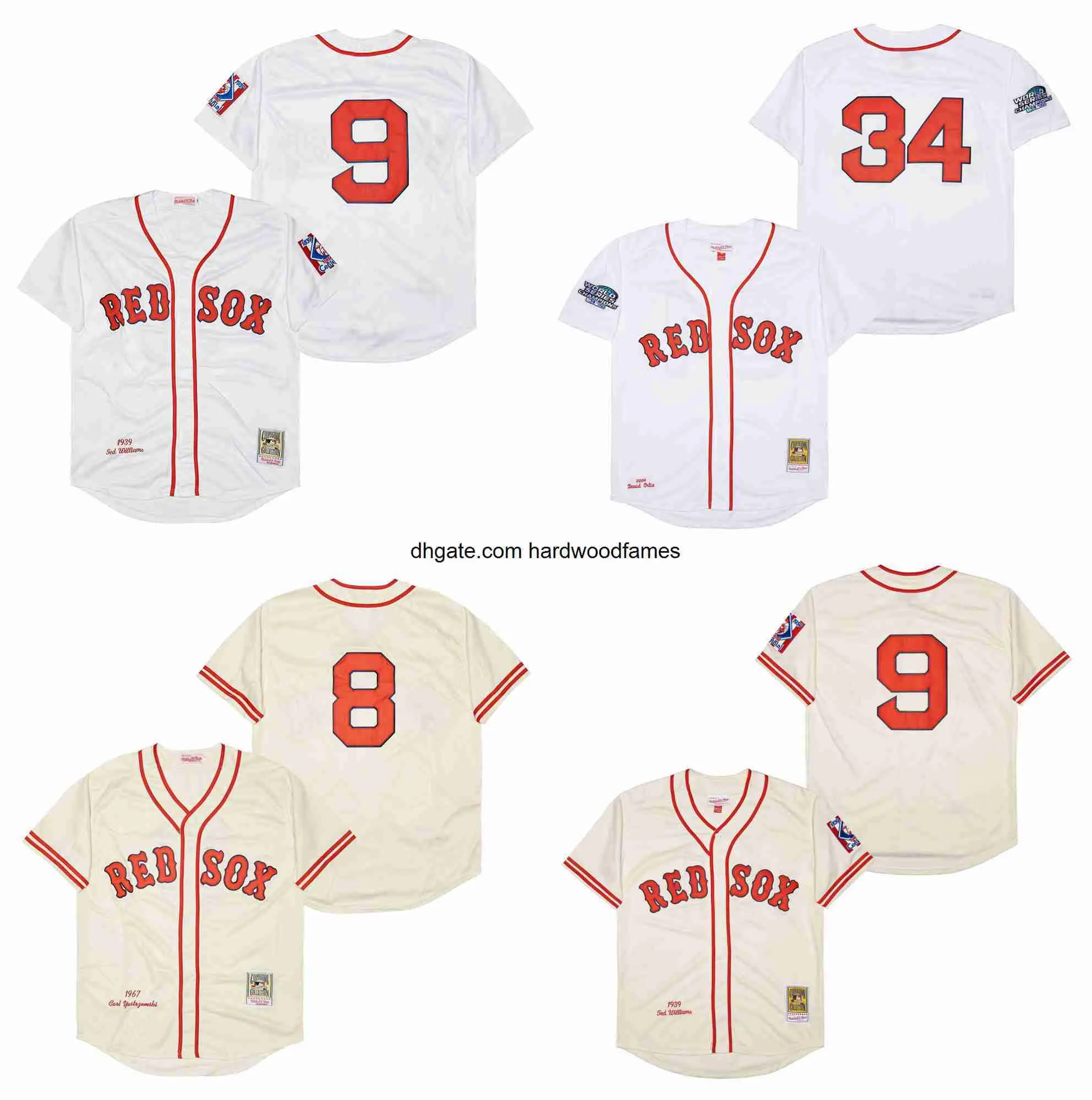 Mitchell och Ness Throwback Nomar Garciaparra basebolltröja Ted Williams Yastrzemski Johnny Pesky Ruth Jim Rice David 34 Ortiz Wade Boggs Martinez Sz S-4XL