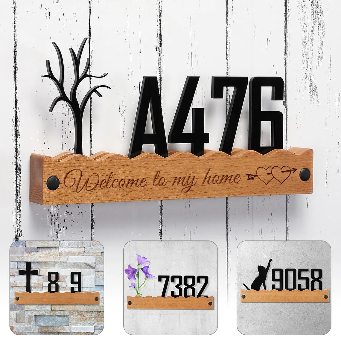 Address/number Decoration Personalized House Number Sign - Modern 3D Wooden Acrylic Address ...