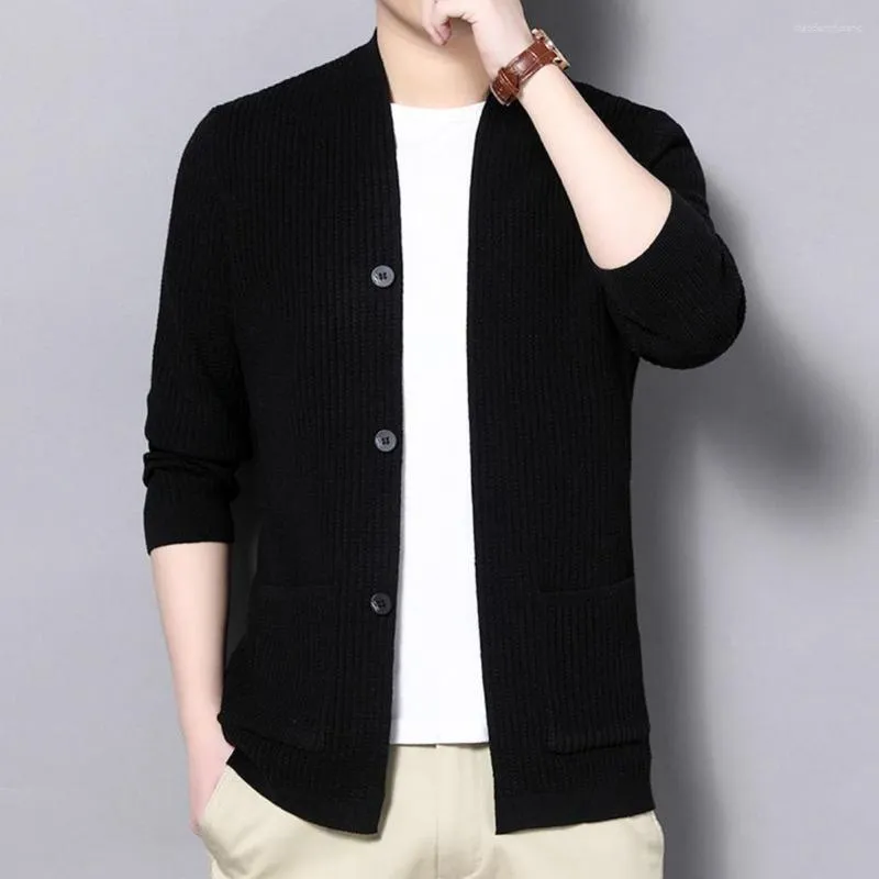 Capitães masculinos Cardigan de malha elegante Cardigan Cardigans versáteis Cardigans Casuais Tops para homens mais jovens de meia-idade