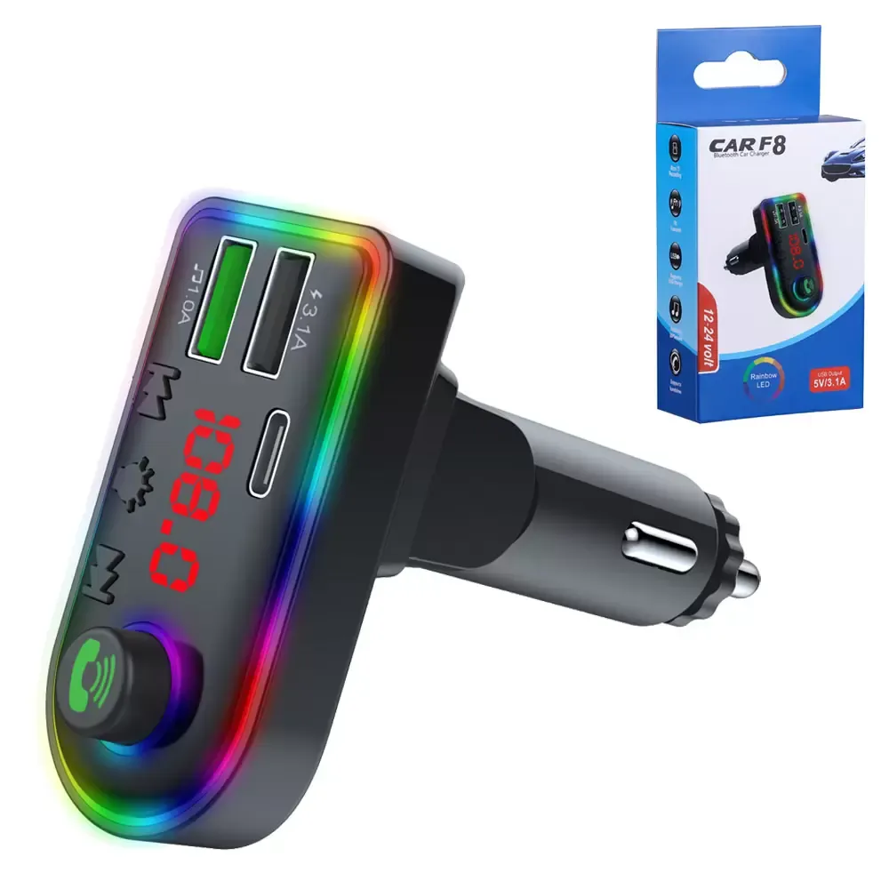 Car  BT5.0 FM Transmitters F2 F3 F4 F5 F6 F7 F8 F9 F10 Rainbow LED Dual USB Fast Charging PD Type C Ports Handsfree Audio Receiver Auto MP3 Player for Cellphones