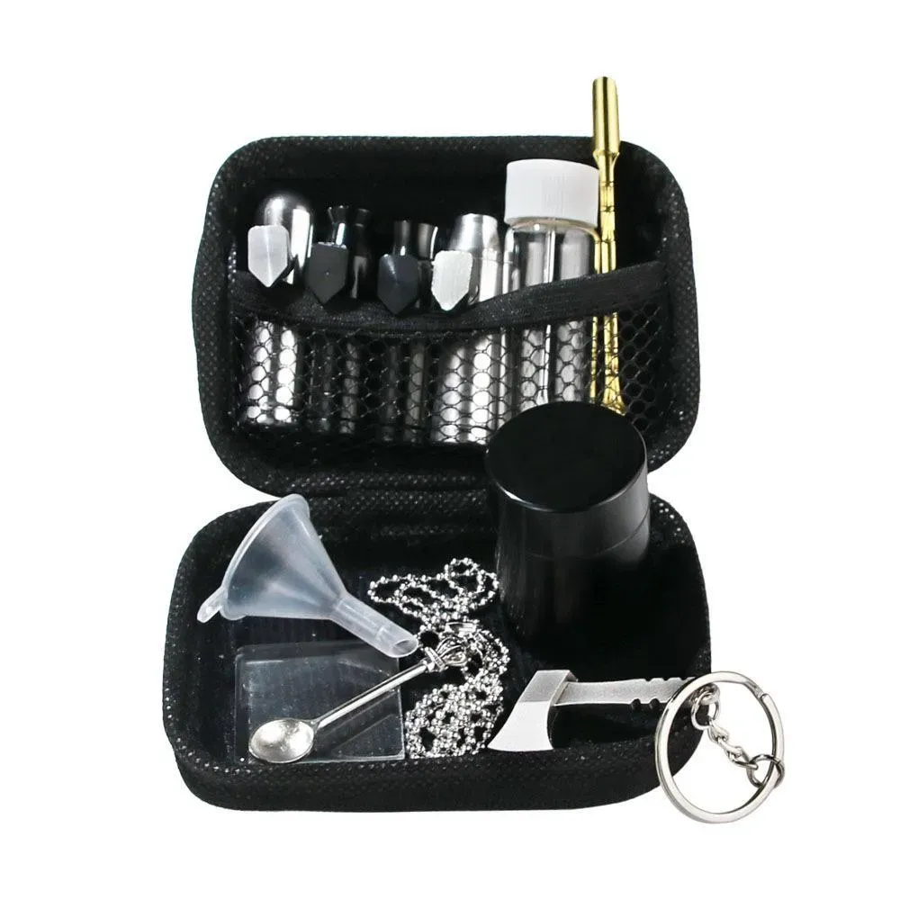 Andra rökningstillbehör Tobaksnus Snuff Snorter Kit Aluminum Sniff Dispenser Nasal Metal Storage Container Jar Glass Cigarsmokeshops Dhoj LL