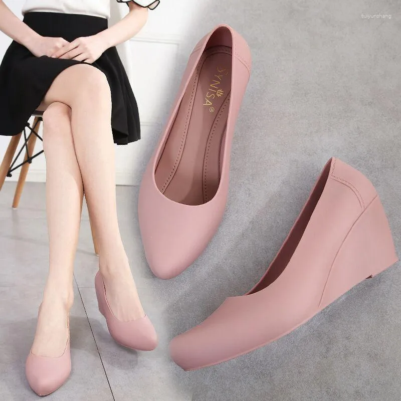 Dress Shoes Comem Spring Summer Wedges Heel Jelly Heeled High Heels Women Pumps Rain Shoe Pointed Toe Slip On Sandals Zapatos Mujer