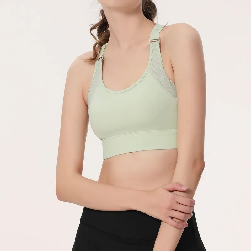 lu yoga bra sports underwear fitness tank tops women high-strength shockproof three row buckle elasticity quick dry breathable back hollowed running gym vest green