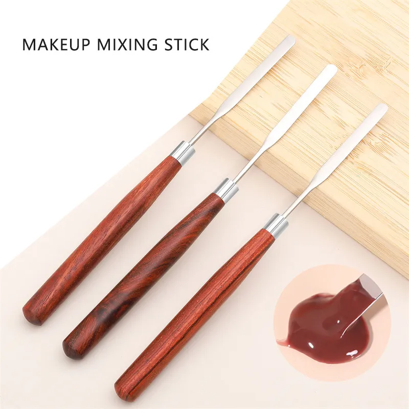 Spatule de maquillage cosmétique en acier inoxydable, outil d'agitation, bâton de mélangeur cosmétique, spatule à Long manche en bois, dépôt de colle UV, outil de mélange de Gel