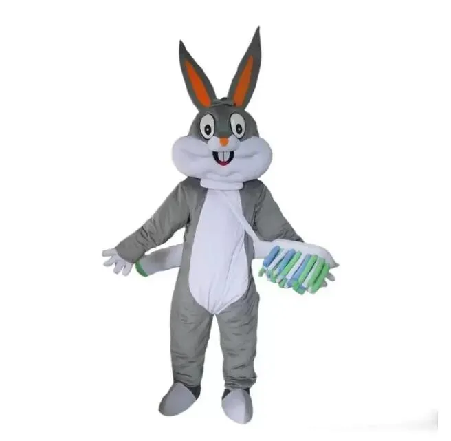 Хэллоуин взрослый размер серой кролик кролик с зубной щеткой талисмана костюми
