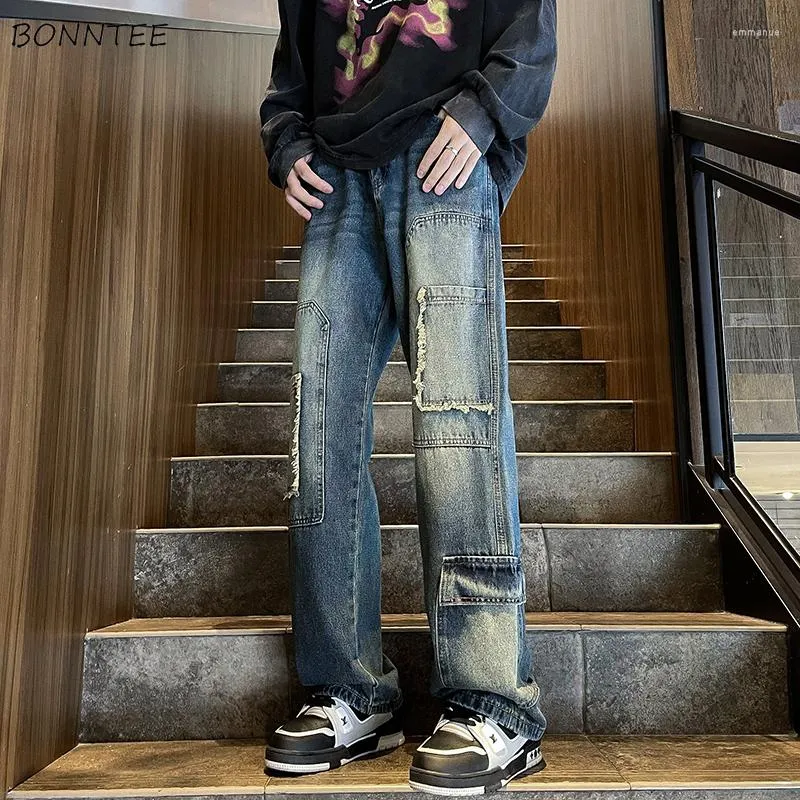 American Retro Designer Mens Cargo Wide Leg Jeans Men With Multi