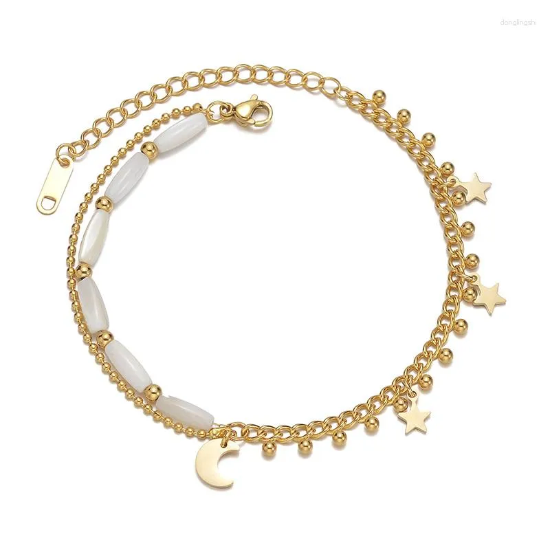 Link Bracelets Women's Hand Bracelet Stainless Steel Gold Color Chain Star Moon Charm Bead Men Girl Wrist Jewelry Drop