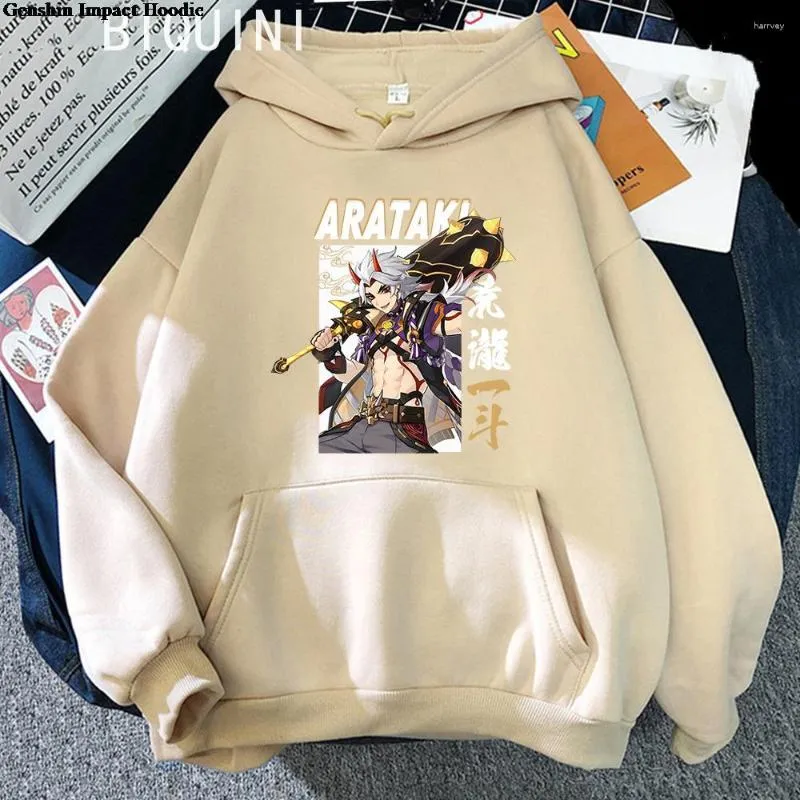 Sweats à capuche pour hommes Y2K Genshin Impact Arataki Itto hiver femmes épais sweat à capuche polaire à manches longues sweat-shirt hommes Kpop sweat à capuche poche cosplay à