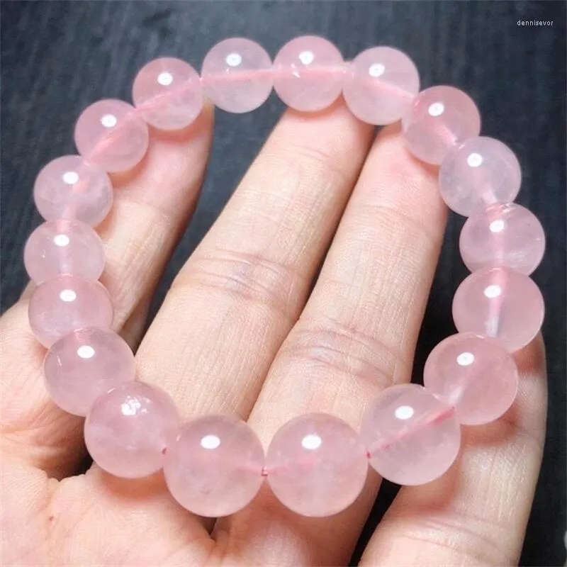 Strand Natural Rose Quartz Браслет драгоценный камень круглый шарики Христовые исцеление женщины мужчины изготовленный ювелирный подарок 1 шт. 11 мм