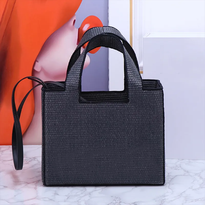 Straw Woven Shopping Bag Large Capacity Shoulder Vegetable Basket Letter Embroidery Double Grip Adjusting Strap Zipper Inner Pocket Leisure Bags