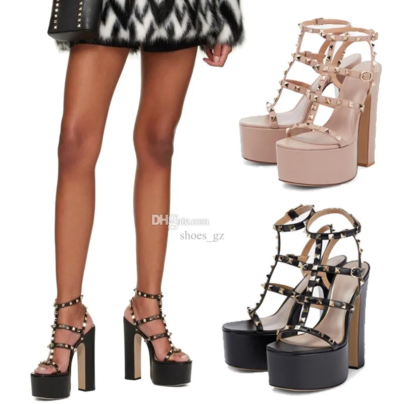 Платформа платформы Srivet Gladiator Sandals каблуки на каблуках коренастые каблуки квадратные туфли с открытыми носками супер-высокие женские роскошные дизайнеры кожаная подошва вечерние туфли