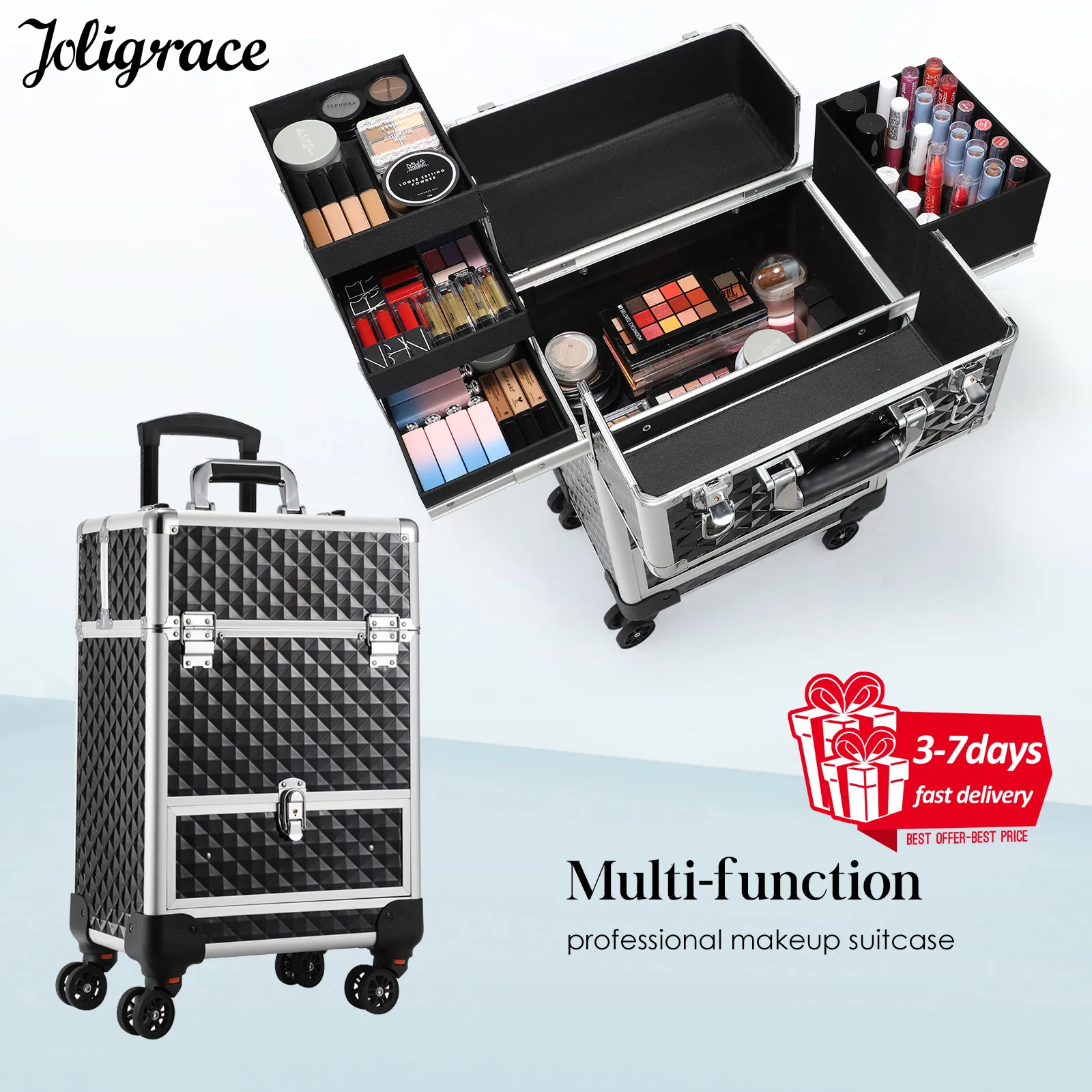 Valise De Maquillage Professionnel 4-en-1, Roulettes À 360°, Argent -  Vanity - Trousse de toilette BUT