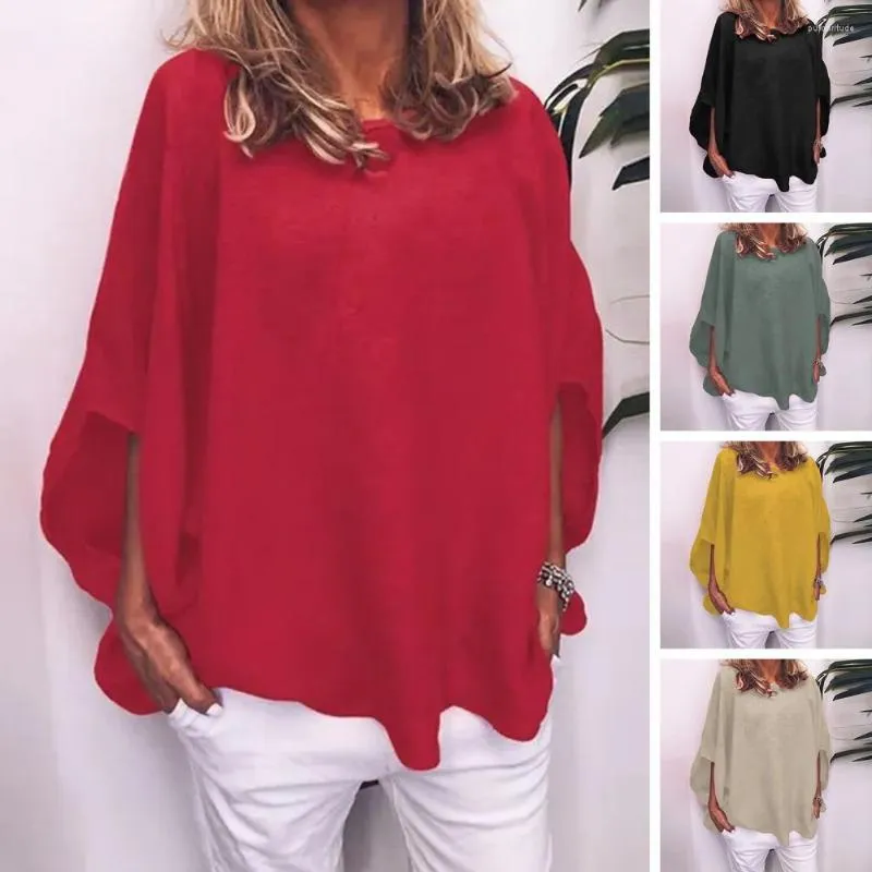 Blouses feminina Blusa Mulheres confortáveis ​​e elegantes tops de pulôver de primavera com mangas de morcego no pescoço redondo em cores sólidas para o outono