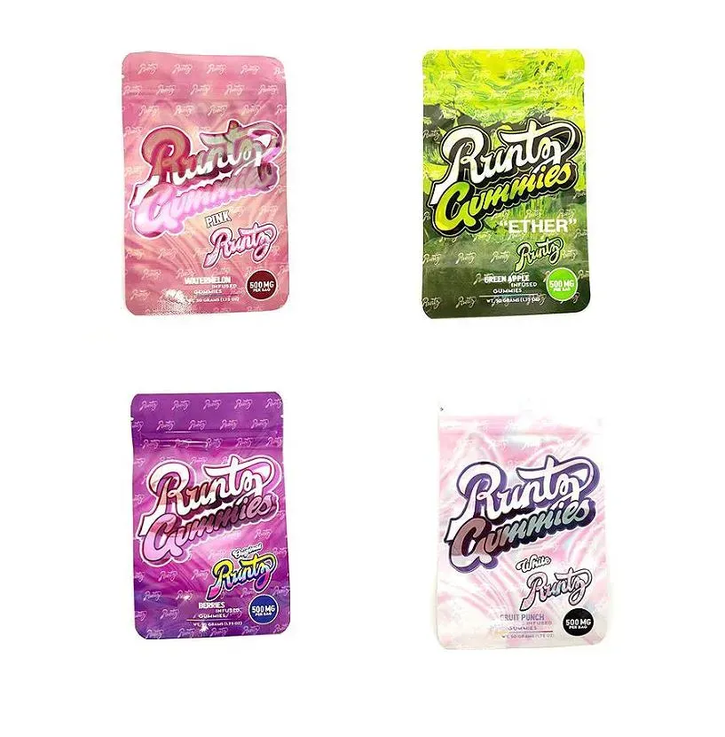 Wholesale Wholesale Pink White Runtz Gummies Mylar Bag 500mg Childproof