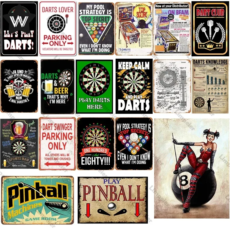 Играть в Darts Metal Sign Dart Game Game Tin Plate Vintage Wall Sticker