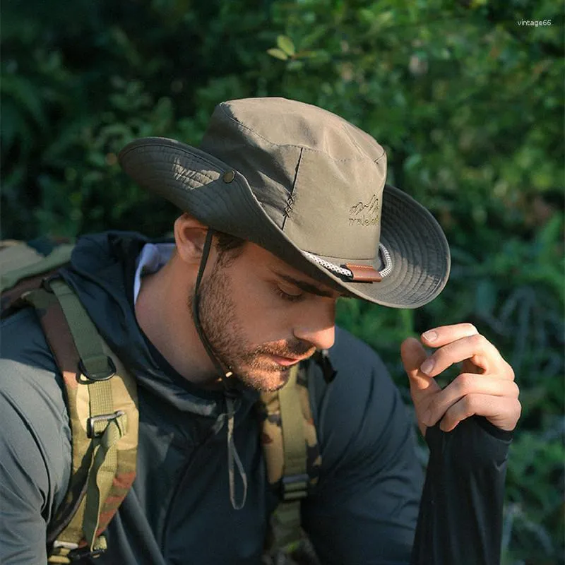 Boinas chapéus de sol para homens chapéu de caçamba cowboy anti -pesca para caminhada na praia chuva larga tampa de viseira