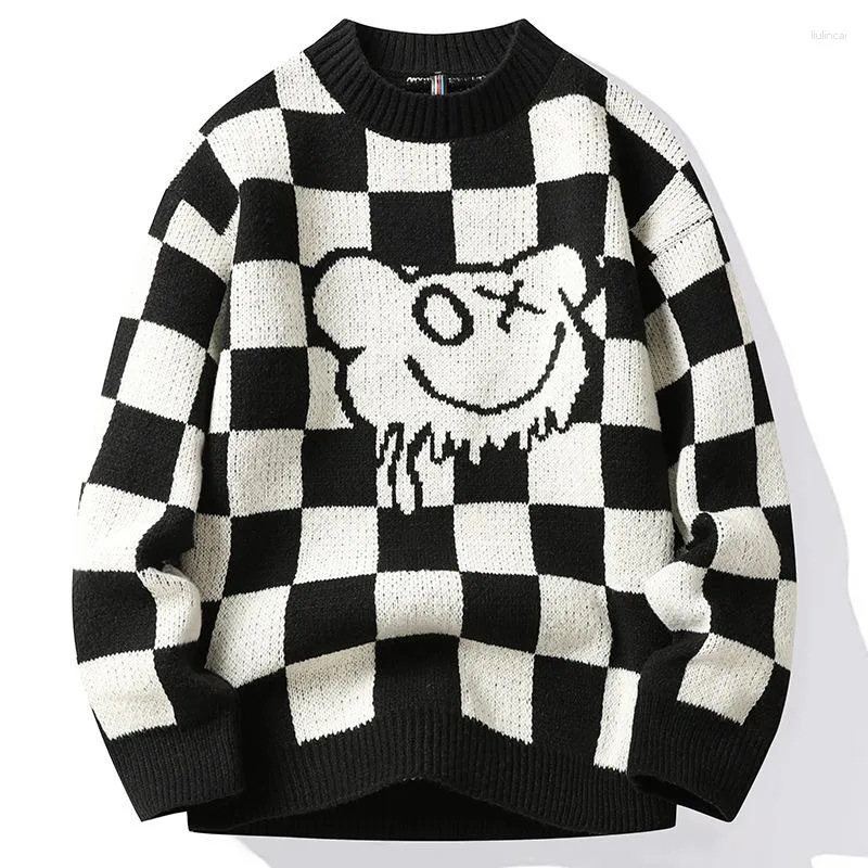 Erkek Sweaters 2023 Sonbahar ve Kış Moda Trendi Damalı Mürettebat Boyun Süvarisi Sıradan Gevşek Konforlu Sıcak Büyük Boyut 3xl