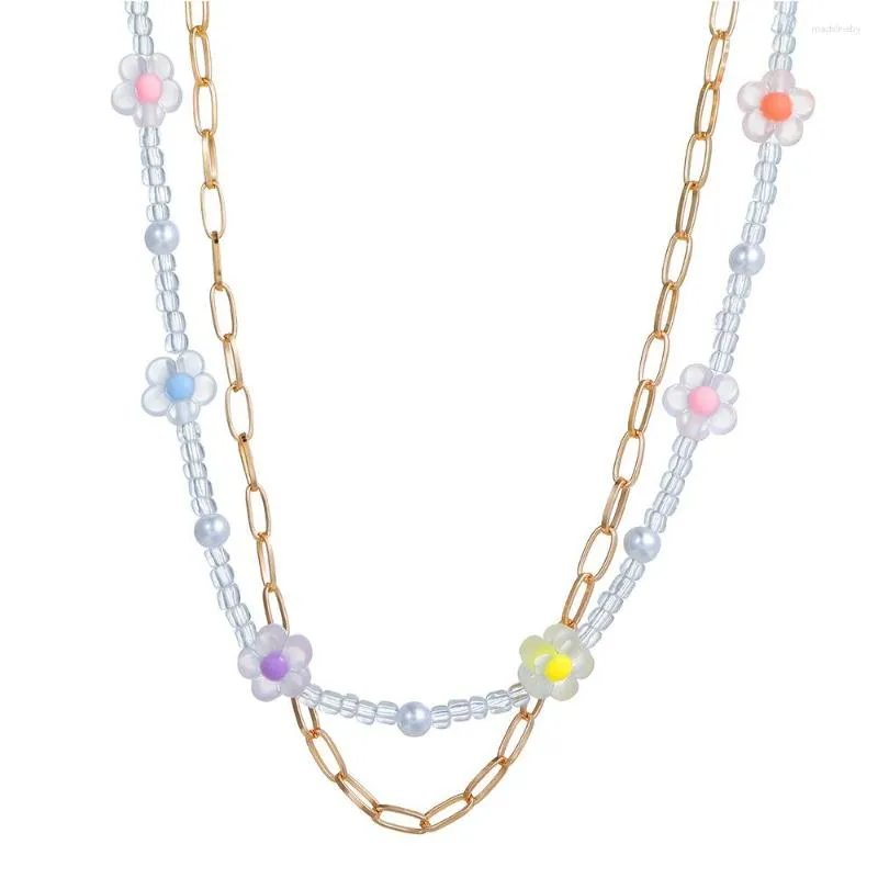 Cadeias de correntes coladas de ouro multicamada colar geométrico de metal gargantilha para mulheres moda de verão praia flor pérolas de colares 2023 jóias