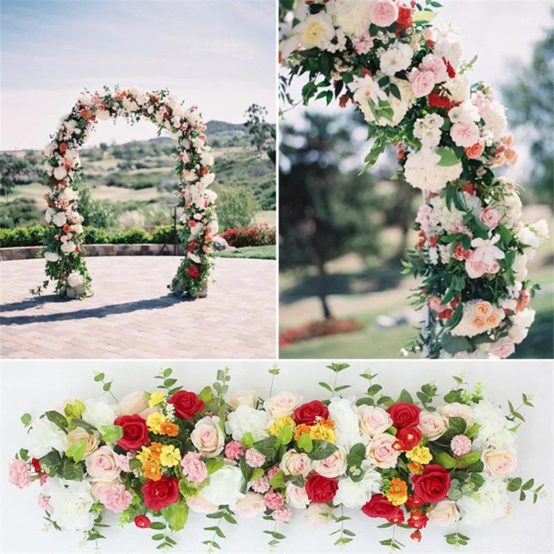 100X28cm Long Artificial Arch Flower Row Table Flower Silk Flower with Foam Frame Runner Centerpiece Wedding Decorative Backdrop