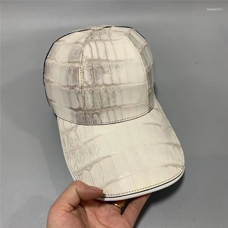 Ball Caps Authentic Real True Crocodile Leather Men's Casual Baseball Cap Exotic Genuine Alligator Skin Male White Leisure Adjustable Hat