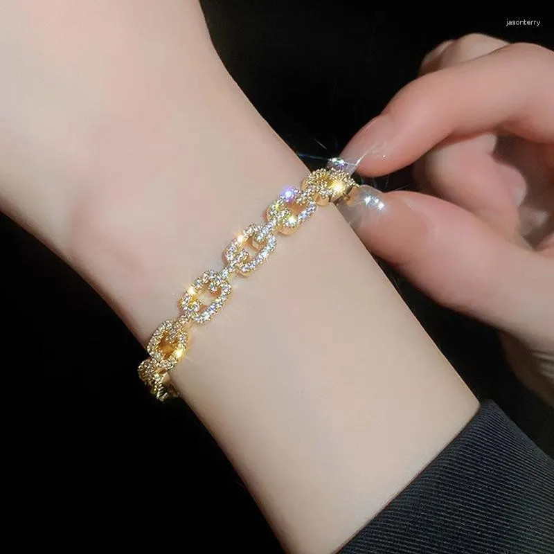 Bangle Real Gold Ploated Zirkoon Chain Open Bracelet Dongdaemun Super Flash Temperament hoogwaardige sense mode sieraden