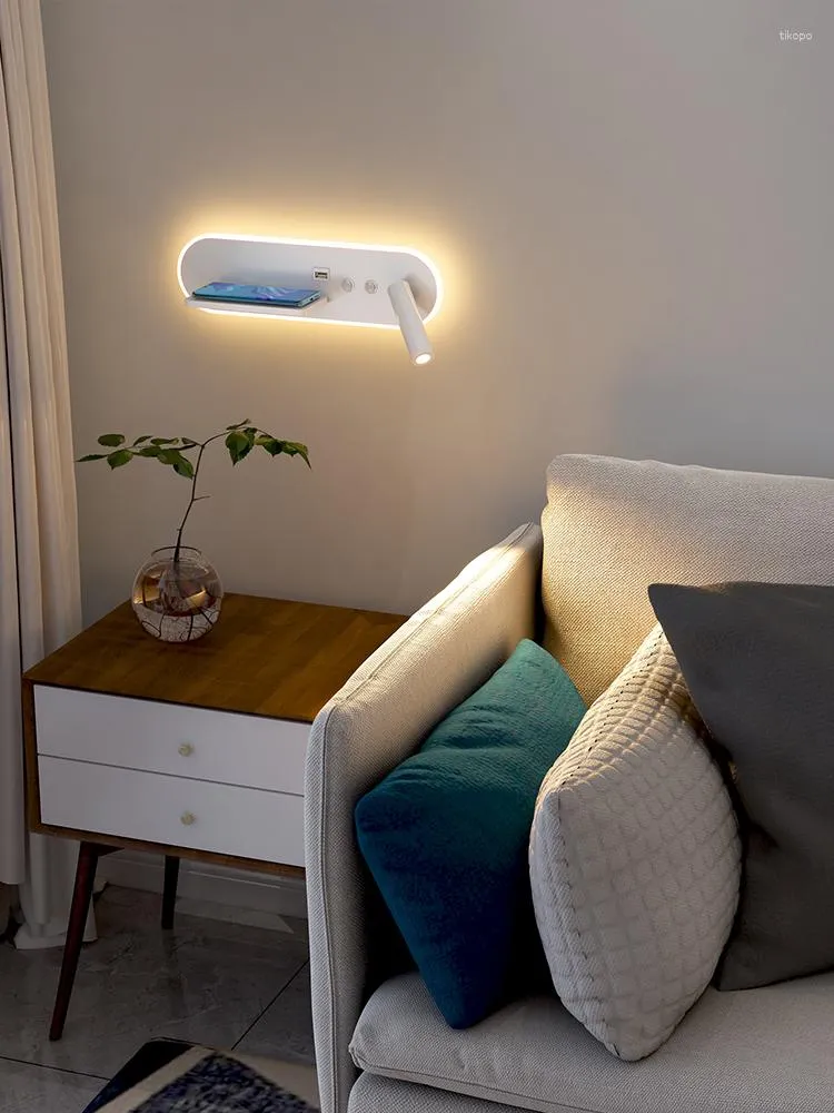Lampa ścienna inteligentna bezprzewodowa ładowanie sypialni sofa salonu długa dioda LED
