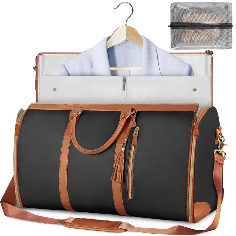 Duffel Bags Carry On Garment Bag Large PU Leather Duffle For Waterproof Travel With Shoe Pouch 2 In 1 Hanging Suitcase