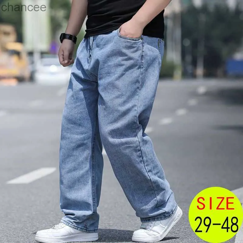 Oversize Loose Jeans 10XL Men's Clothing Elastic Waist Denim Pants Plus Size 48 Cotton Straight Denim Trousers Mens StreetwearLF20230824.