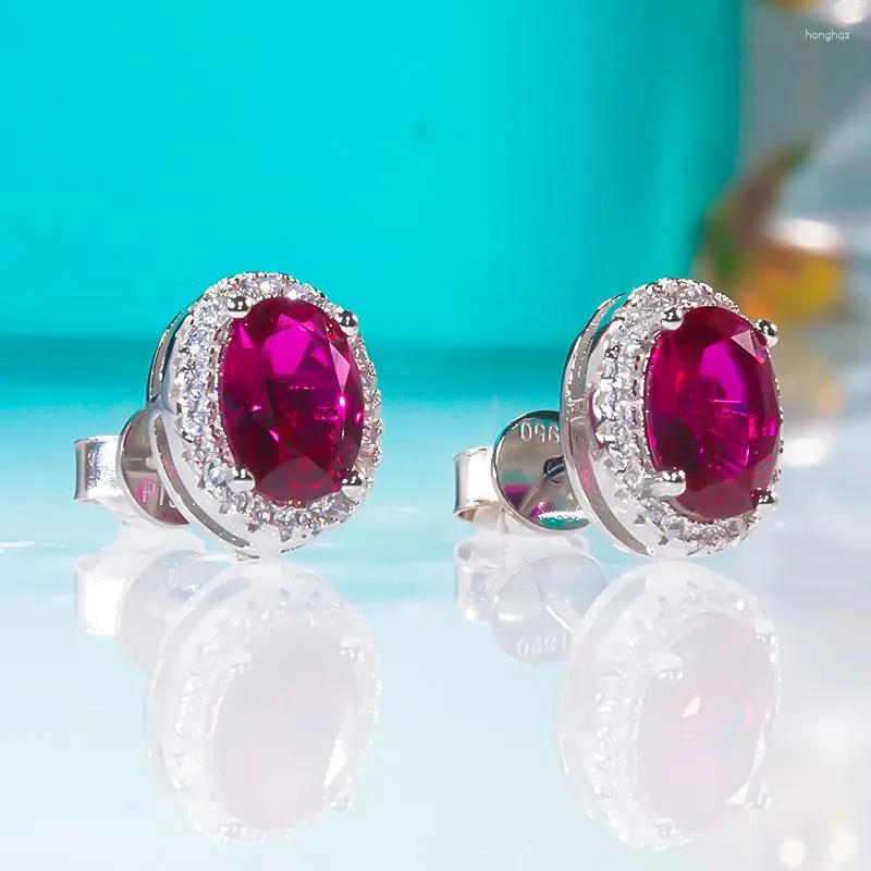 Stud -oorbellen Qinhuan Oval Ruby Studs Gemstone S925 Sterling Silver Platinum PT950 Geplaatste fijne sieraden voor vrouwen luxe 2023