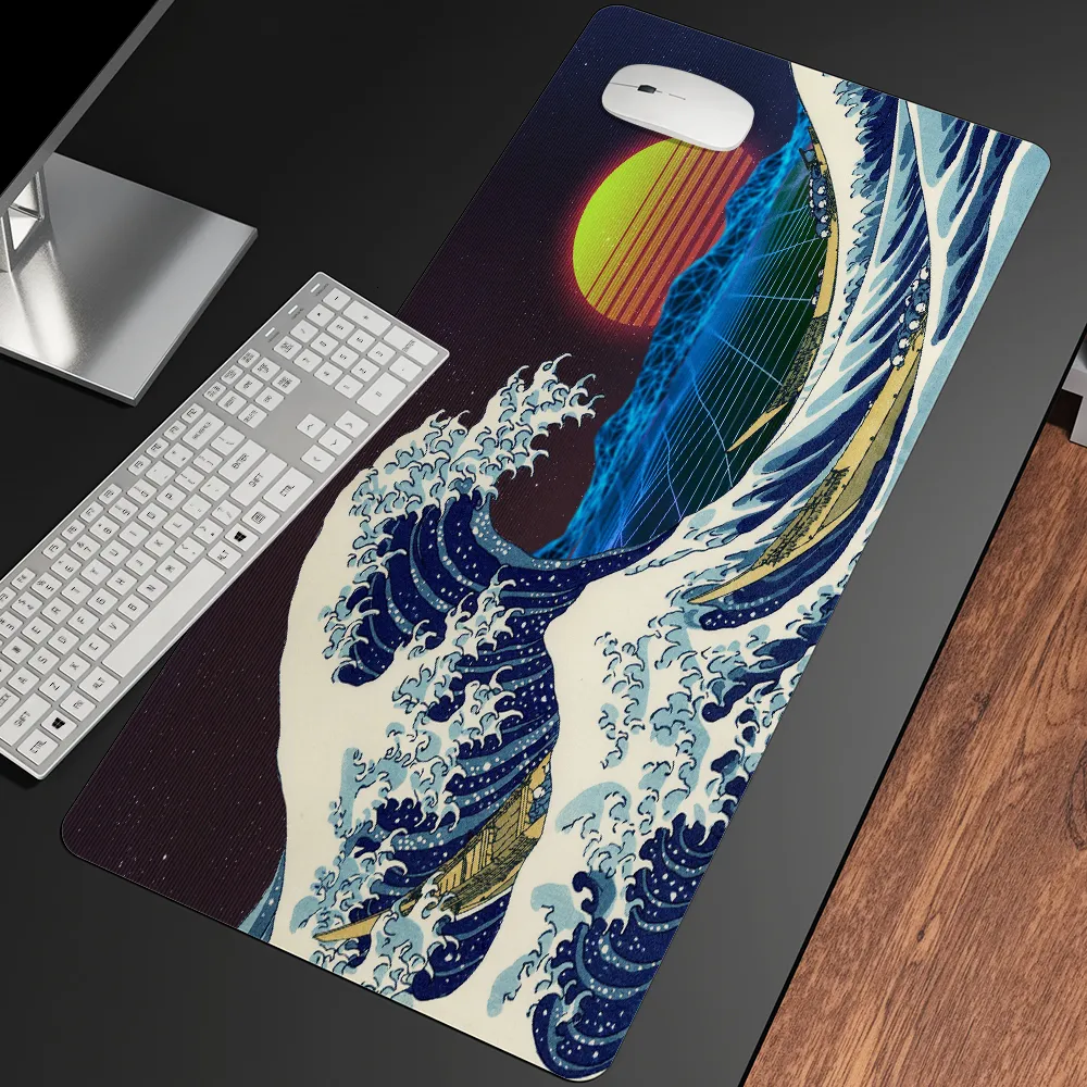 Large Computer Mouse Pads With Artistic Wave Design & Wrist Support ...