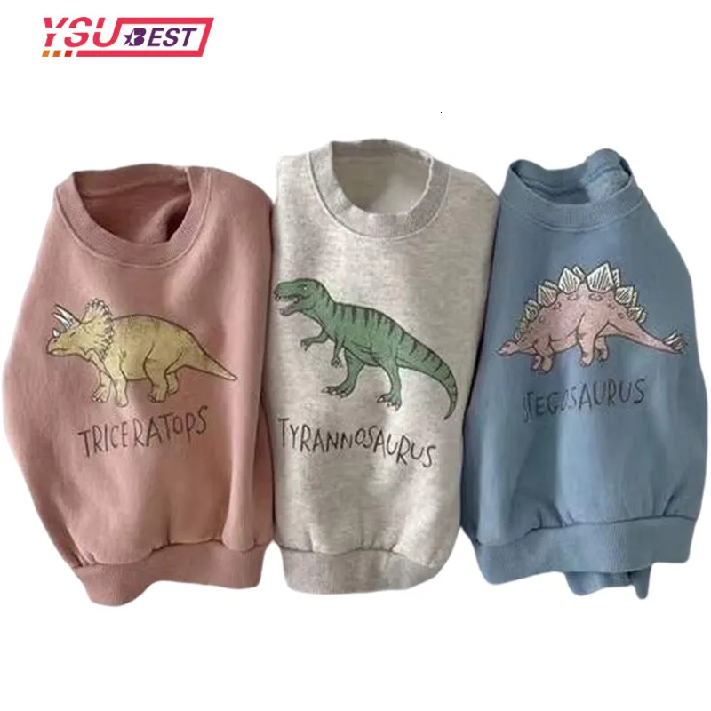 Tshirts Spring Boys Dinosaur Pullover Autumn Baby Girls Sweater Shirt With Fleece Warm Long Sleeve Tops Kids Clothing Dinosaur Hoodies 230823