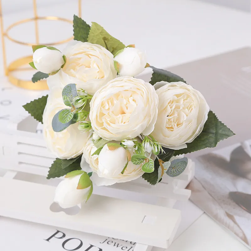 5 Huge Heads Peony Bouquet High Quality Artificial Flower DIY Floral  Wedding/home Decoration Gifts White 