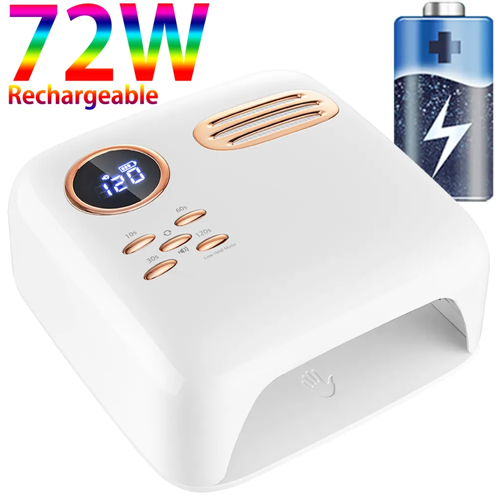 Secadores de uñas Lámpara de uñas LED UV inalámbrica 72W Secador de uñas rápido Lámpara de curado UV Lámpara de secado de uñas recargable inalámbrica para todos los esmaltes de uñas de gel Alar 230824