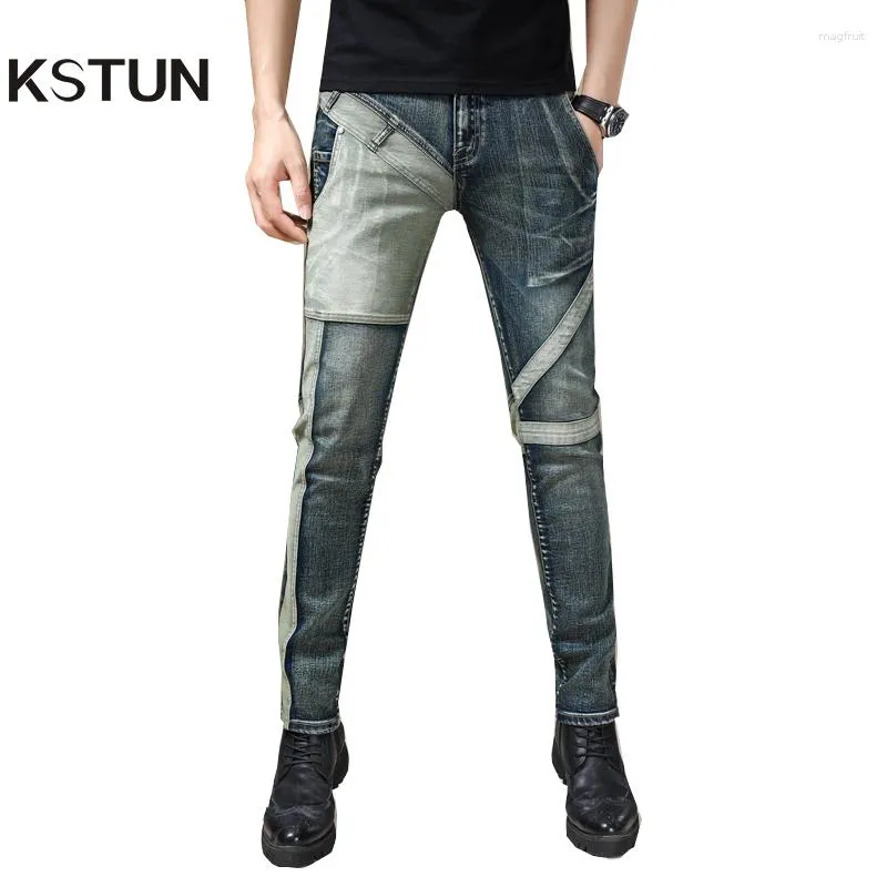 Jeans pour hommes Motocycle Hommes Stretch Slim Skinny Patchwork Streetwear Hip Hop Denim Pantalon de haute qualité Pantalon rayé Vintage