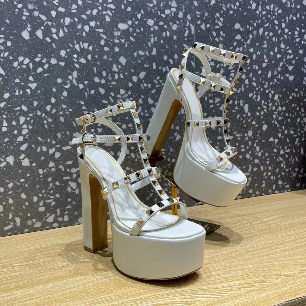 Stud Srivet Platform Gladiator Sandals Heeled Chunky Block Heels