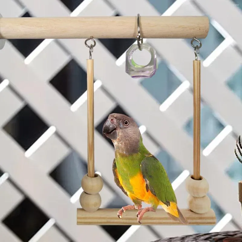 Autres fournitures d'oiseaux Perroquet Support en bois Balançoire avec perles à mâcher Jouets pour cacatoès africains Petit Moyen Grand Canaris Perruche