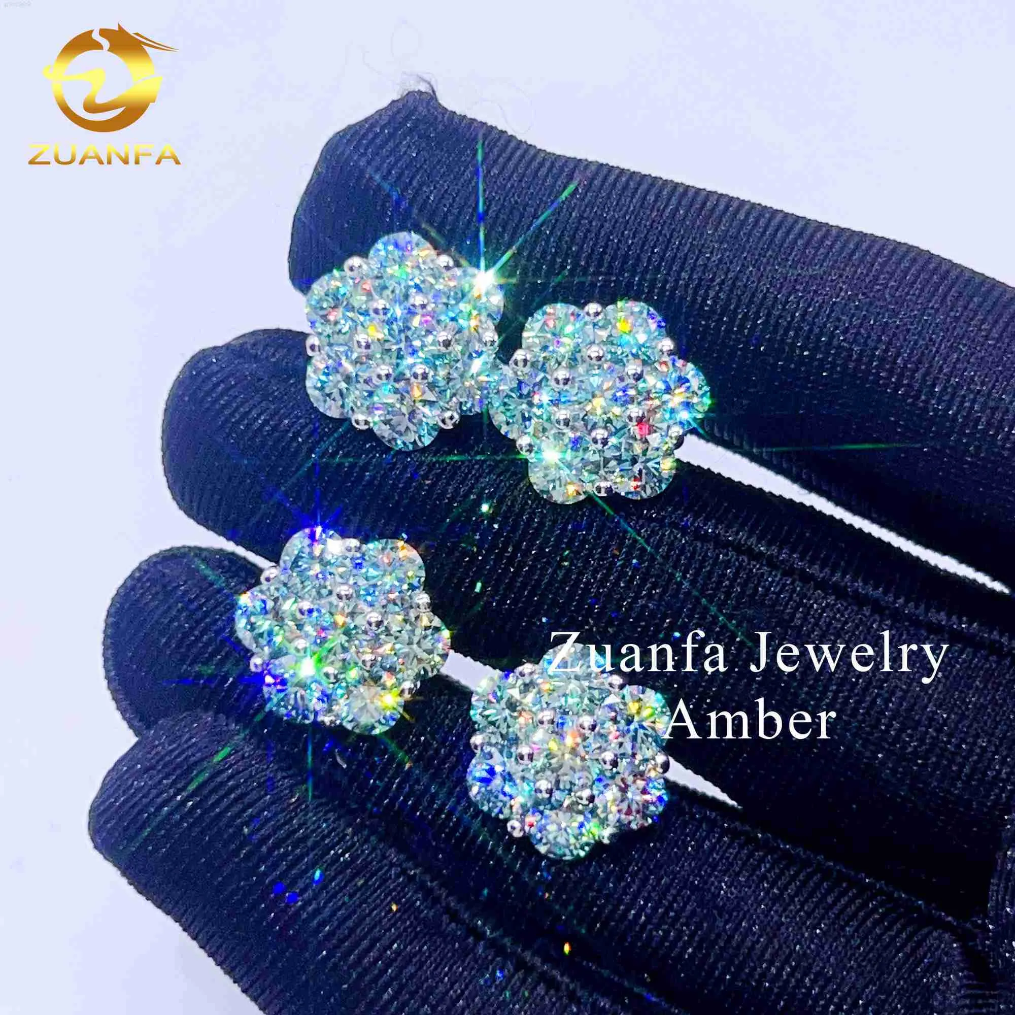 Pass Diamond Tester Gra Certicaite Flower Design Blue Green Lab Diamond Hip Hop Moissanite Stud